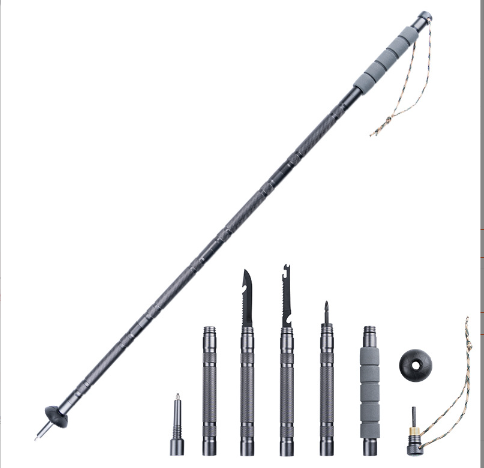 铝合金多功能登山杖 户外徒步远足轻质5节伸缩折叠多功能登山杖